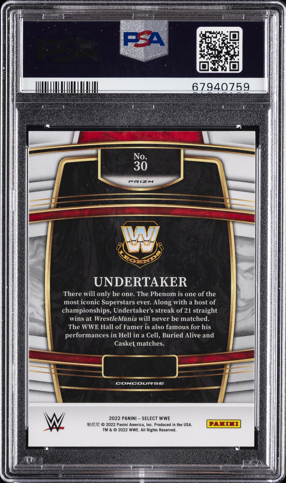 2022 PANINI SELECT WWE TRI-COLOR PRIZM #30 UNDERTAKER PSA 10 view 2