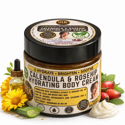 Calendula & Hagebutte Feuchtigkeitsspendende Körpercreme 120ml Vegan Trockene Empfindliche Haut