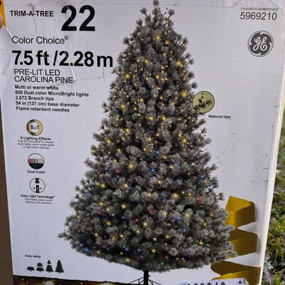 GE 7.5-ft Flocked Carolina Pine Prelit Color Change Multifunction Christmas Tree
