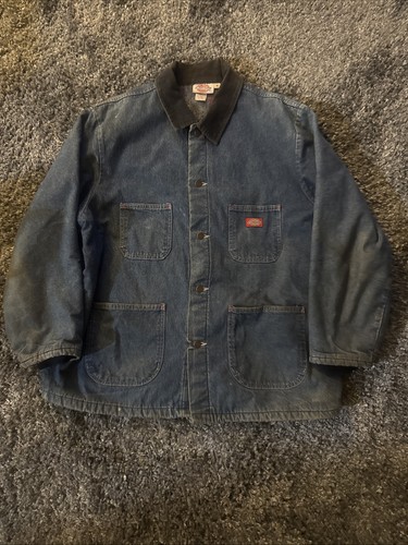 Dickies, Vintage Dickies Jacket Mens XL 48 Blue Denim Blanket Lined Chore Coat Barn