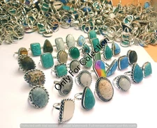 Amzonite & Mix Rings Lot 925 Sterling Silver Plated Gemstone Wholesale Jewelry