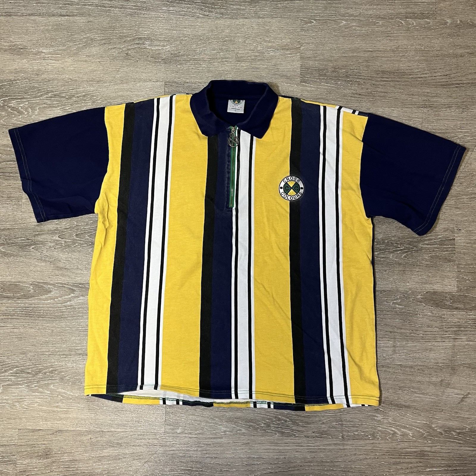 VTG Cross Colours 1/4 Zip Knit Polo OSFA Striped Hip Hop Nation ASO Tupac