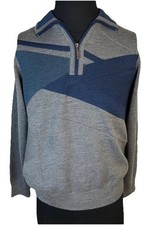 John Hayden Birmingham Vtg Mens 1/4 Zip Geo Stripe Textured Wool Blend Sweater M