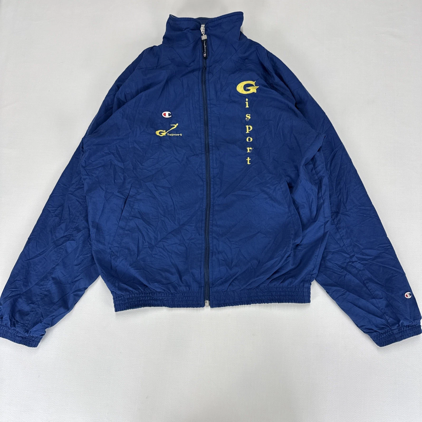 Vintage CHAMPION Track Jacket Adult Medium Blue Windbreaker Polyester Classic