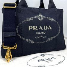 Borsa a tracolla PRADA Canapa S 2 vie in tela blu navy piccola tote con...