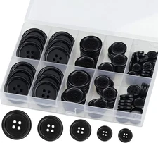 100 Pcs Black Resin Sewing Buttons, 4-Hole Craft Suit Coat Shirt Buttons, 5 Size