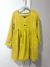 Mini Boden Girls 5-6Y Long Sleeve 1/4 Button Front Pocket Dress Mustard Yellow