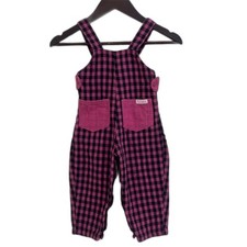 Carter s Baby VINTAGE Cotton Gingham Plaid Pocket Overalls, Pink/Black- Sz 18M