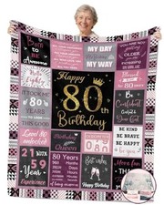 80 Birthday Gifts for Women, 80th Birthday Blanket with Gift 60" x 50" Pink-80