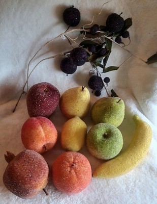 Vintage mid-century modern sugar-beaded faux fruits.