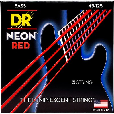 DR Strings HiDef NEON Red Coated Medium 5String (45125) Bass Guitar Strings