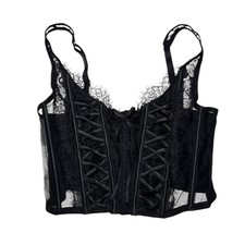 Victoria  s Secret Dream Angels Unlined Lace-Up Corset Bra Top Black Size Medium
