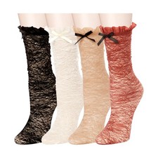 Violet Mist Sheer Slouch Socks Womens One Size, 4 Pack-lace Ruffle  Bow