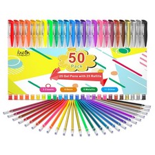 50 Pack Gel Pens Set 25 Colors  25 Refills Coloring Drawing Craft Pens