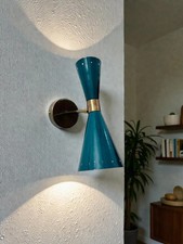 Turquoise Brass Wall Sconce: Mid Century Italian Stilnovo Lighting
