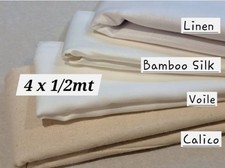 Organic Cotton 4 x 1/2mt craft fabric bundle natural  Linen, Silk, Voile, calico
