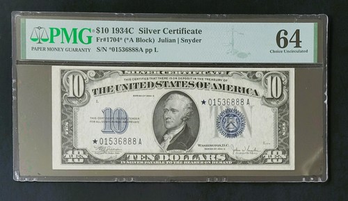1934C $10 Silver Certificate **Star Note** FR# 1704* PMG Choice ...