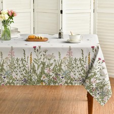 Spring Summer Tablecloth 52x70 Inch Rectangular, Wild Flowers Floral Table