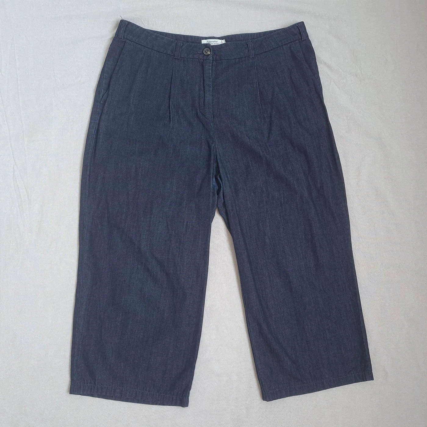 Hessnatur Womens Denim Wide Leg Capri Pants Size 42 W34 L22 100% Organic Cotton