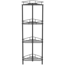 4 Tier Floor Standing Corner Shower Caddy Organizer Shelf with Hooks, Bathroo...