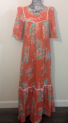 Hawaiian Cottage Style Puff Sleeves Maxi Floral Dress MuuMuu Made in Hawaii 