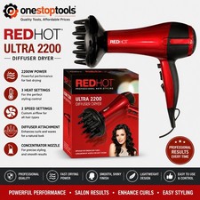 Red Hot Professional 2200W Style Hair Dryer w/ Diffuser & Nozzle Salon StylerPro