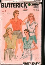 3696 Vintage Butterick Sewing Pattern Misses 1980s Button Front Blouse OOP Sew