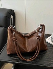 Brown Faux Leather Shoulder Hobo Bag with Adjustable Strap and Zip Closure