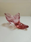 Vtg. Fenton Cranberry Pink Glass Shoe Embossed Rose Pattern Fenton Stamp