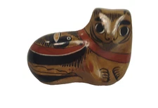 Vtg Tonala Mexican Ceramic Cat Floral Birds Deer Folk Art Handpainted 4"