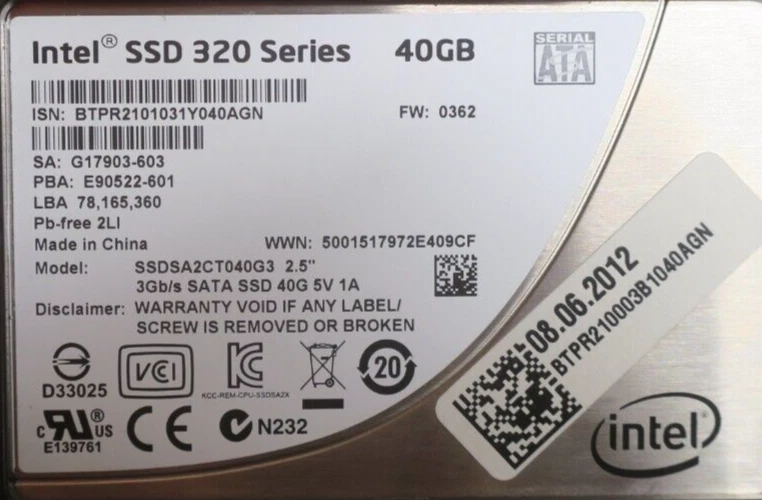 Intel SSD 320 Series 40GB SATA 3Gb/s 2.5" SSD Solid State Drive SSDSA2CT040G3 - Image 2 of 4