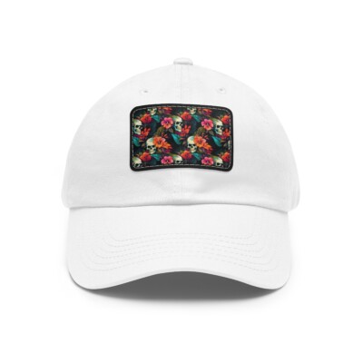 Dad Hat Faux Leather Patch Hawaiian Tropical Surf Skull Beach Floral Aloha Ocean