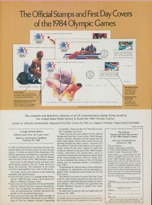 1984 Olympic Games US Official Stamps First Day Covers Vintage Print Ad SI6