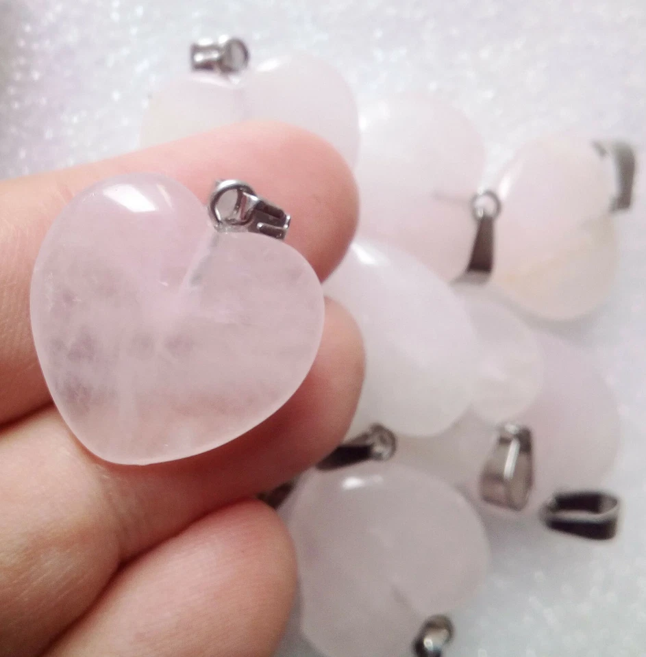pendentif forme coeur en quartz rose pierre naturelle - Photo 3/4