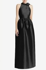 Elegant Long Black Taffeta Evening Gown Formal Wedding Prom Party Wear Dress