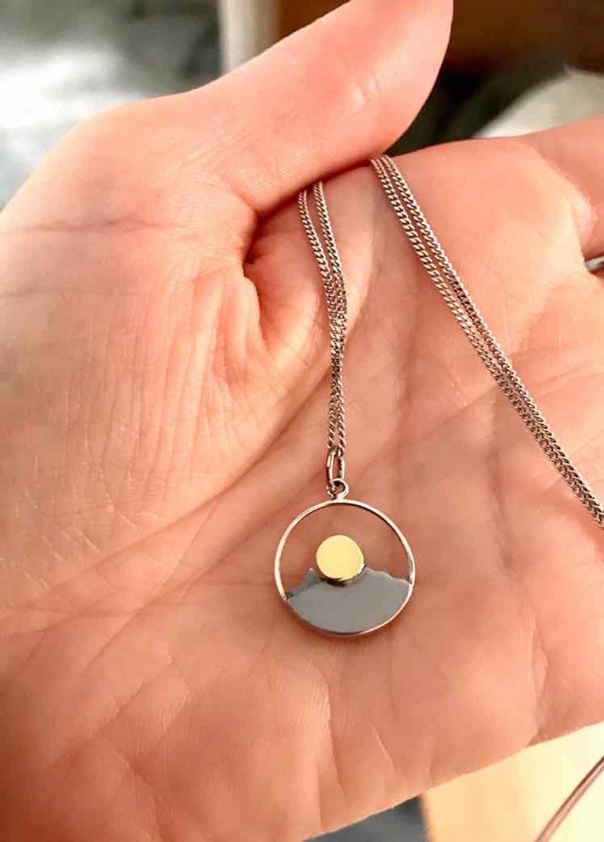 Sterling Silver Mountain Necklace - Travel Wanderlust Jewelry - Motivational Pendant - 45cm Chain