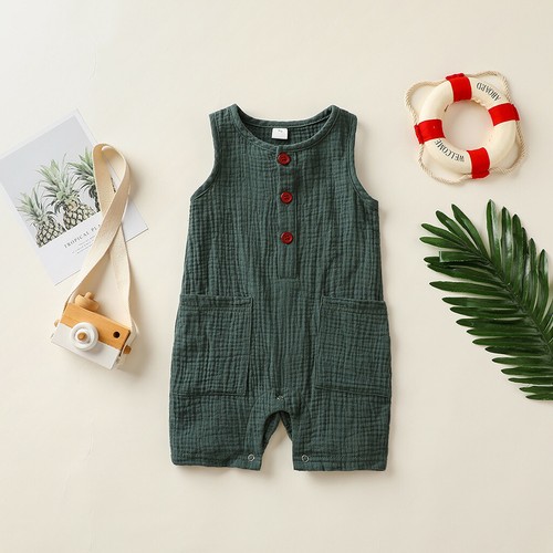 Kleinkind Neugeborenes Baby Mädchen Jungen Leinen Strampler Overall mit Taschen Outfits - Bild 6 von 17