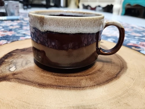 Vintage Pottery Cup Stoneware Japan Made Brown and Tan Glaze Color