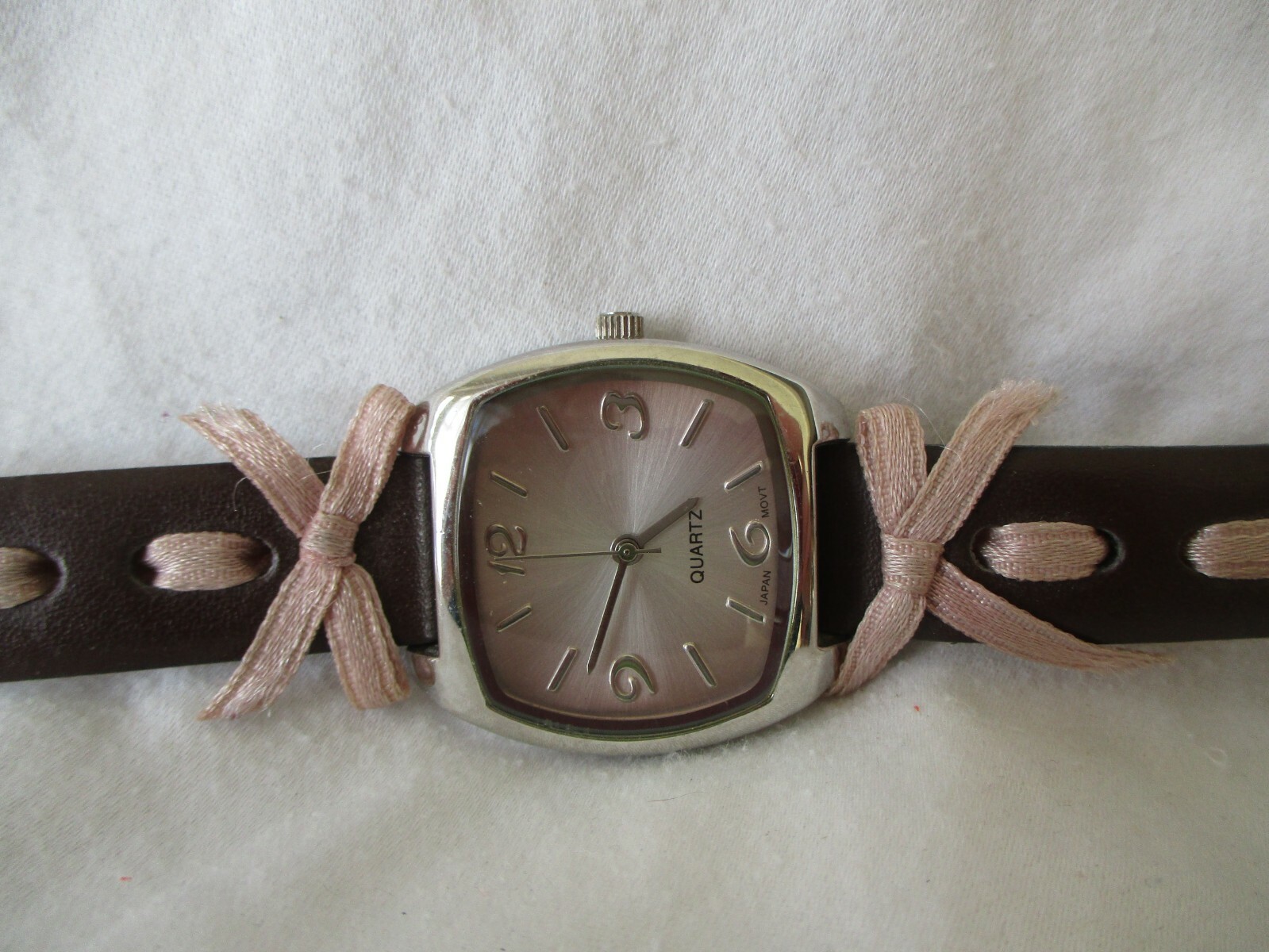 Wristwatch Silver Toned Rectangular Face Brown & … - image 1