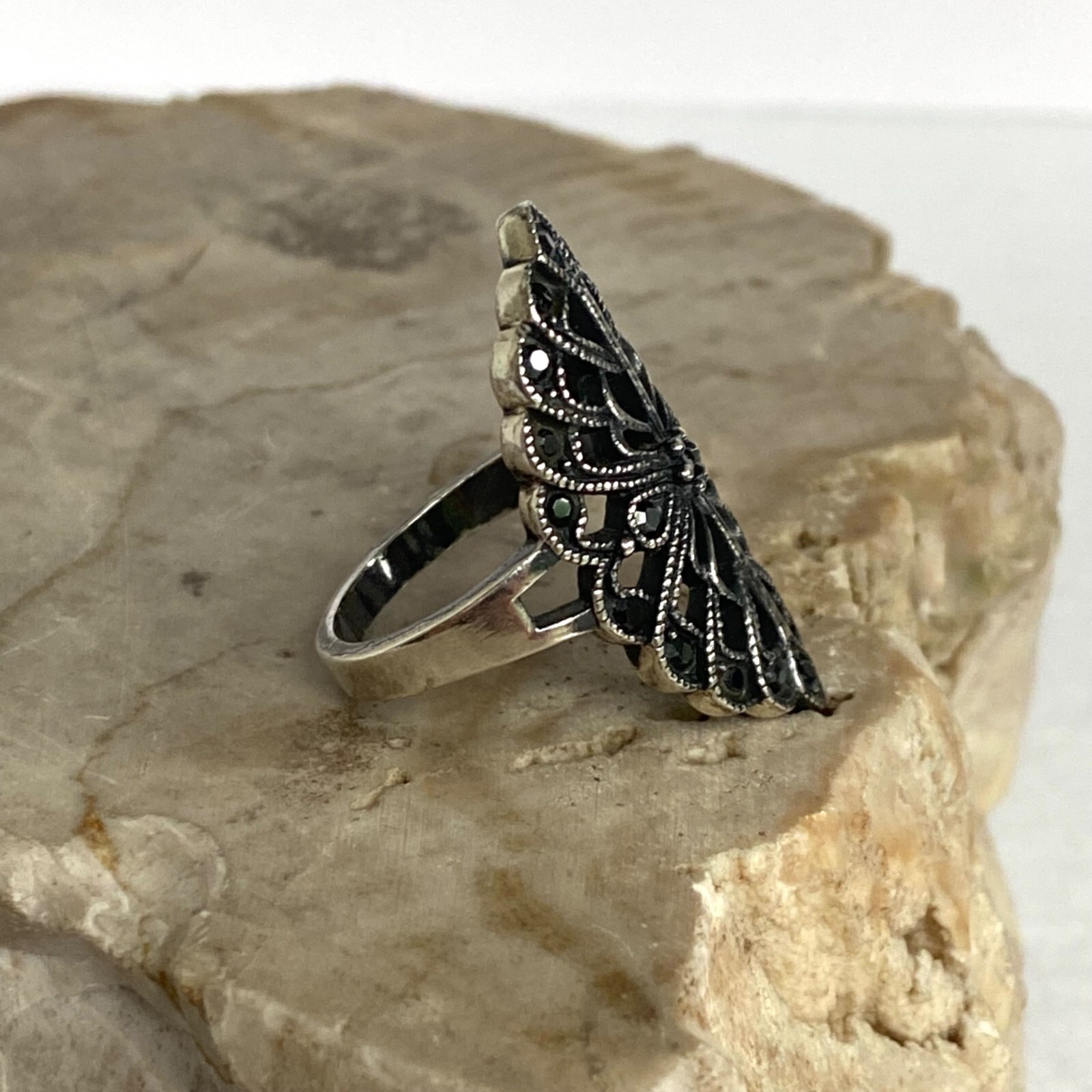 Sterling Silver 925 Openwork Scrollwork Wide Blac… - image 22