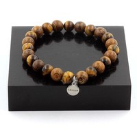Steine Und MinéRaux. Armband Perlen Tigerauge + Holz 8 Mm. Made IN Fra