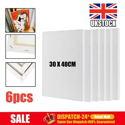 6 PACK 100%COTTON 30 X 40CM BLANK PLAIN STRETCHED PAINTING ART ACRYLIC CANVAS - Image 1 of 4