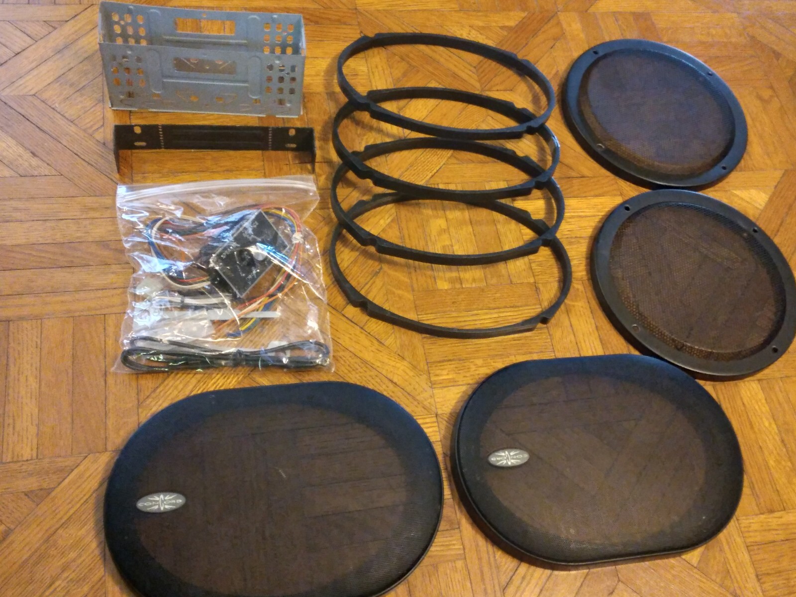 Lot Car Stereo Speaker Parts 4 Metal Grills, 4 Spacers, Brac