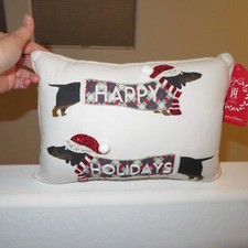 Dachshund Weenie Dog Christmas Pillow Happy Holidays Glitter Beads NWT