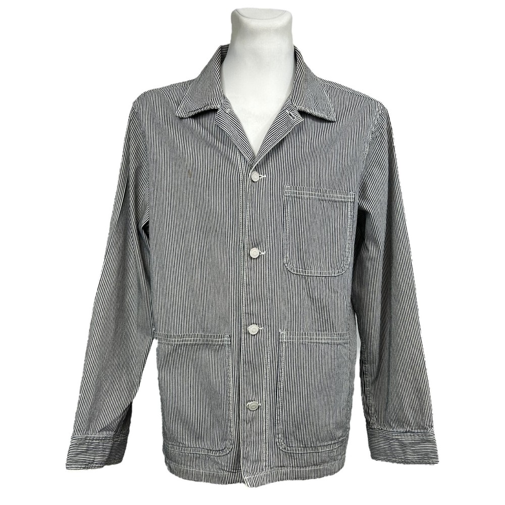 Weekday Josh Overshirt Chore Coat in White Black Stripes Men's Size M