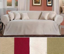 G1N All Cotton Slipcover Brushed  Twill Thick Fabric onepiece Sofa Loveseat Chai