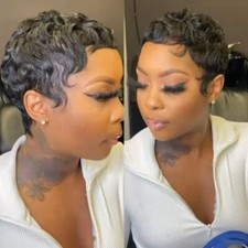 Short Black Human Hair Wave Wigs Pixie Cut Wigs Glueless Pixie Wigs Real Hair