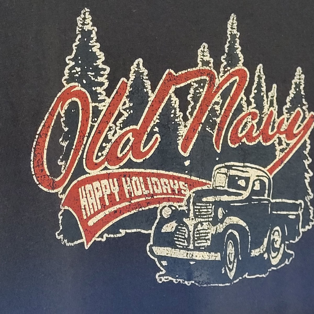Old Navy Happy Holidays Y2K Navy Long Sleeve Pullover T Shirt Sz L