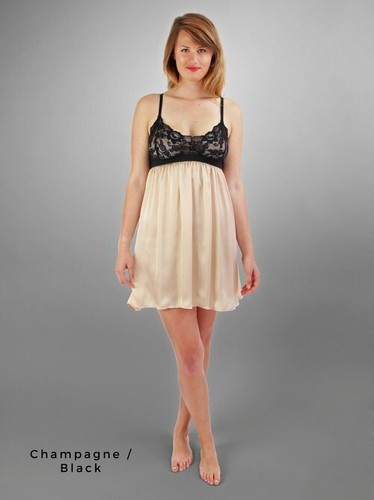 LINDA HARTMAN 511404 DANA CHARMEUSE CHEMISE WITH STRETCH LACE SIZE LARGE - Picture 4 of 5