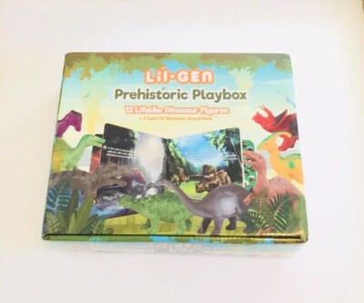 Li'l-Gen Prehistoric Playbox 12 LifeLike Dinosaur Figures + Dinosaurs Sound Book